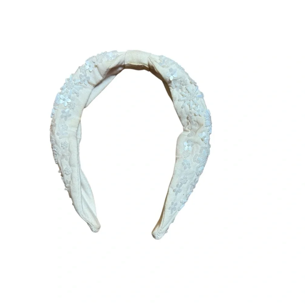 ZARA Girls Embellished Padded Headband Pearl Beaded Ivory